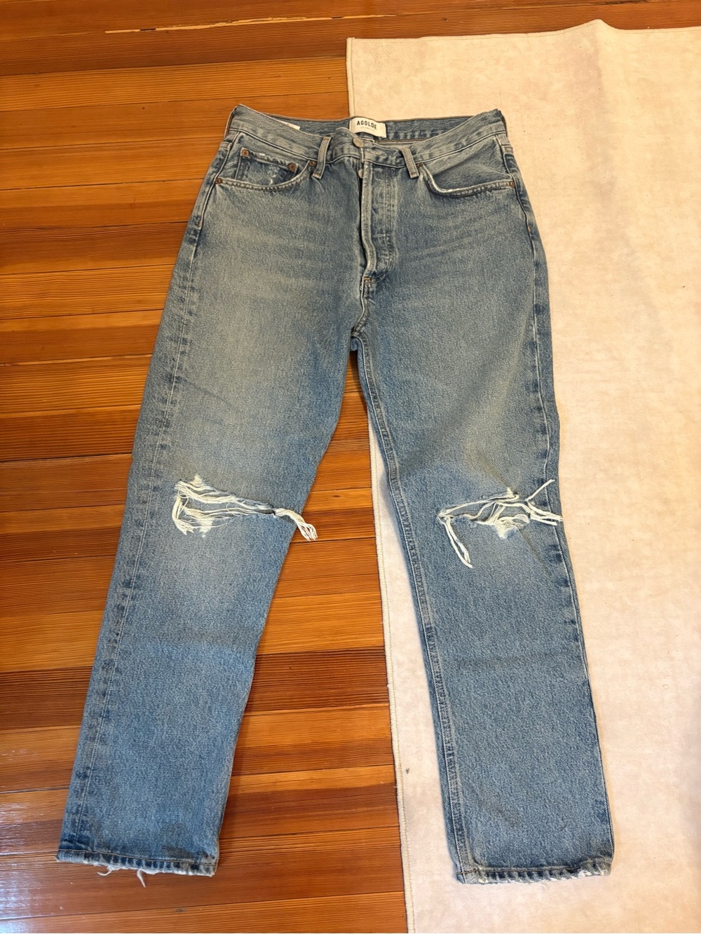 Agolde Men's Light Blue Straight-Leg Distressed Jeans